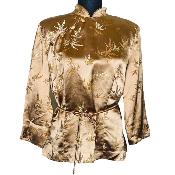 Jessica Howard Vintage 90s Robe Kimono Satin Top Jacket Faux Wrap Gold Sz Large - Picture 7 of 10